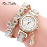 FanTeeDa Top Brand Women Bracelet Watches Ladies Love Leather Strap Rhinestone Quartz Wrist Watch Luxury Fashion Quartz Watch