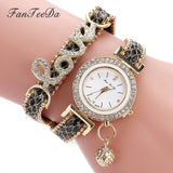 FanTeeDa Top Brand Women Bracelet Watches Ladies Love Leather Strap Rhinestone Quartz Wrist Watch Luxury Fashion Quartz Watch