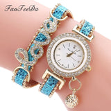 FanTeeDa Top Brand Women Bracelet Watches Ladies Love Leather Strap Rhinestone Quartz Wrist Watch Luxury Fashion Quartz Watch