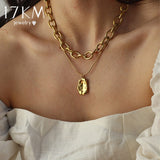 17KM Fashion Multi-layered Snake Chain Necklace For Women Vintage Gold Coin Pearl Choker Sweater Necklace Party Jewelry Gift