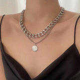 17KM Fashion Multi-layered Snake Chain Necklace For Women Vintage Gold Coin Pearl Choker Sweater Necklace Party Jewelry Gift
